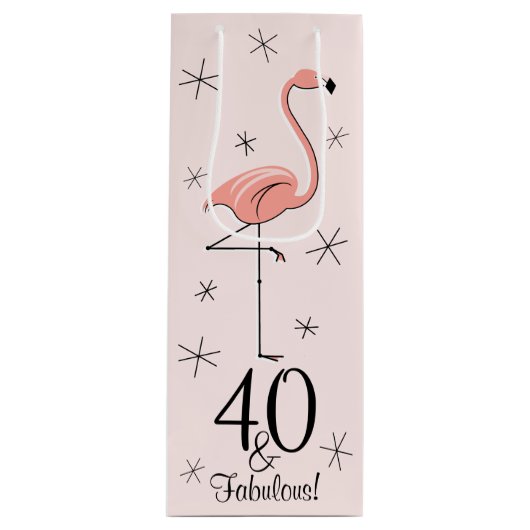 Flamingo Pink '40 und Fabulous!' Geschenksackflasc Geschenktüte Für Weinflaschen (Vorderseite)
