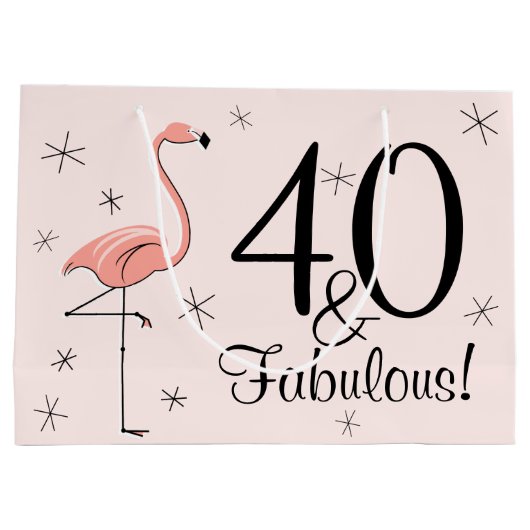 Flamingo Pink '40 und Fabulous!' Geschenktasche Große Geschenktüte (Rückseite)
