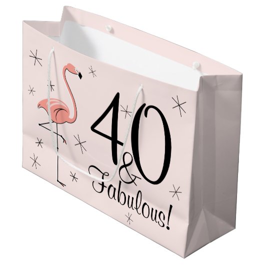 Flamingo Pink '40 und Fabulous!' Geschenktasche Große Geschenktüte (Vorderseite Schrägansicht)