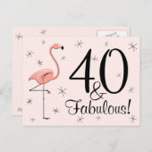 Flamingo Pink "40 und Fabulous!" Postkarte (Vorne/Hinten)