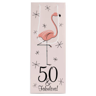Flamingo Pink '50 und Fabulous!' Geschenk Geschenktüte Für Weinflaschen