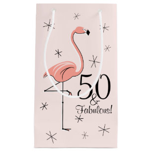 Flamingo Pink '50 und Fabulous!' Geschenktasche kl Kleine Geschenktüte