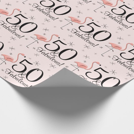 Flamingo Pink '50 und Fabulous!' Packpapier (Ecke)