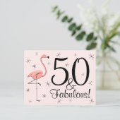 Flamingo Pink "50 und Fabulous!" Postkarte (Stehend Vorderseite)