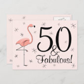 Flamingo Pink "50 und Fabulous!" Postkarte (Vorne/Hinten)