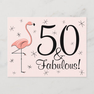Flamingo Pink "50 und Fabulous!" Postkarte