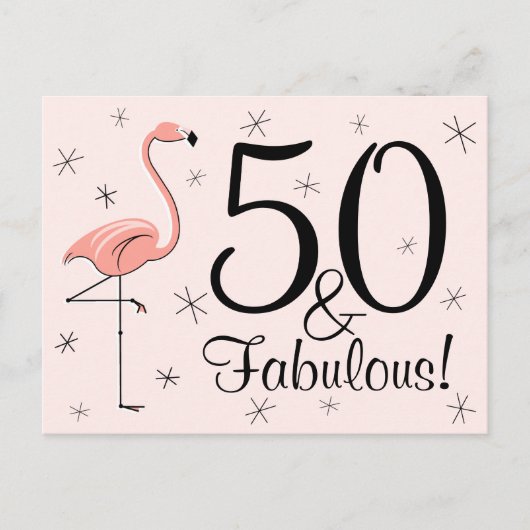 Flamingo Pink "50 und Fabulous!" Postkarte (Vorderseite)