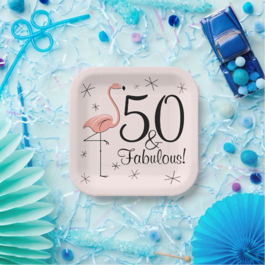 Flamingo Pink 50 und Fabulous quadratische Papierp Pappteller (Party)