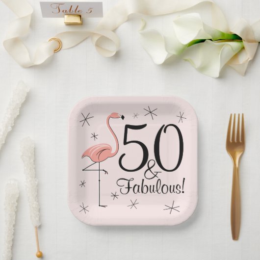 Flamingo Pink 50 und Fabulous quadratische Papierp Pappteller (Hochzeit)
