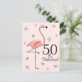 Flamingo Pink "50 und Fabulous!" vertikale Postkar Postkarte (Stehend Vorderseite)