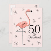 Flamingo Pink "50 und Fabulous!" vertikale Postkar Postkarte (Vorne/Hinten)