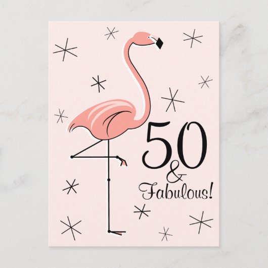 Flamingo Pink "50 und Fabulous!" vertikale Postkar Postkarte (Vorderseite)