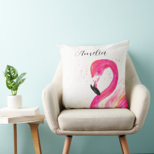 Flamingo Pink Aquarell Niedliches Kinderzimmer Art Kissen