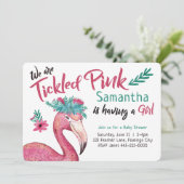 Flamingo Pink Baby Dusche gekitzelt Einladung (Stehend Vorderseite)