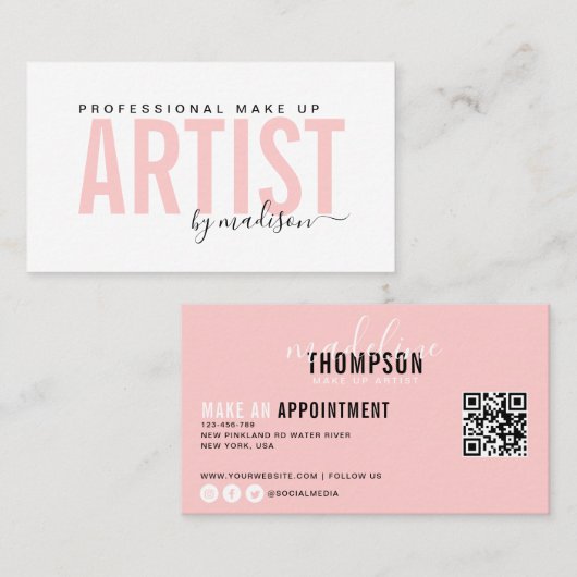 Flamingo Pink Beruflich Make Up Artist Visitenkarte (Vorne/Hinten)
