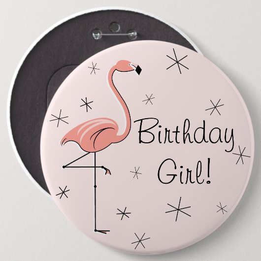 Flamingo Pink 'Birthday Girl!' Button (Vorne & Hinten)