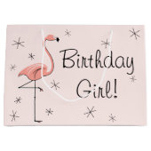 Flamingo Pink "Birthday Girl!" Geschenktasche Große Geschenktüte (Vorderseite)