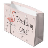 Flamingo Pink "Birthday Girl!" Geschenktasche Große Geschenktüte (Rückseite Schrägansicht)