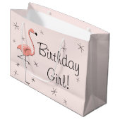 Flamingo Pink "Birthday Girl!" Geschenktasche Große Geschenktüte (Vorderseite Schrägansicht)