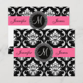 Flamingo Pink Black Damask Monogram Save the Date (Vorne/Hinten)