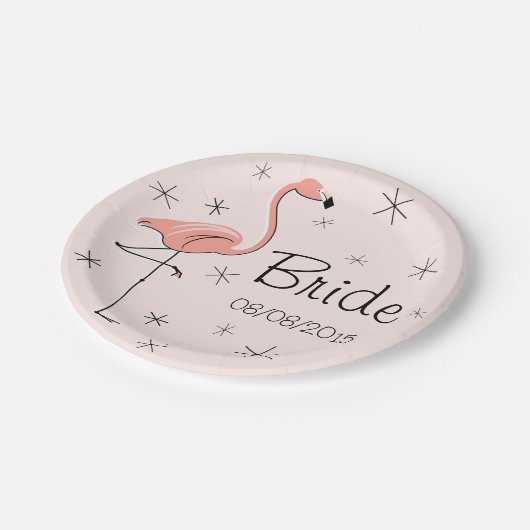 Flamingo Pink Bridge und Date Paper plate Pappteller (Schrägansicht)