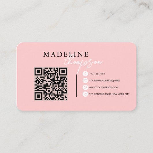 Flamingo Pink Calligraphy Script QR-Code Visitenkarte (Rückseite)