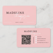 Flamingo Pink Calligraphy Script QR-Code Visitenkarte (Vorne/Hinten)