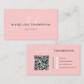 Flamingo Pink Calligraphy Script QR-Code Visitenkarte (Vorne/Hinten)