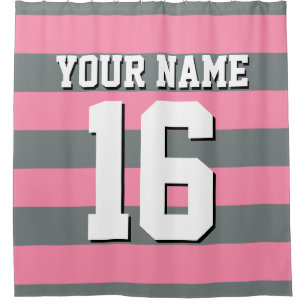 Flamingo Pink Charcoal Sports Jersey Preppy Strip Duschvorhang