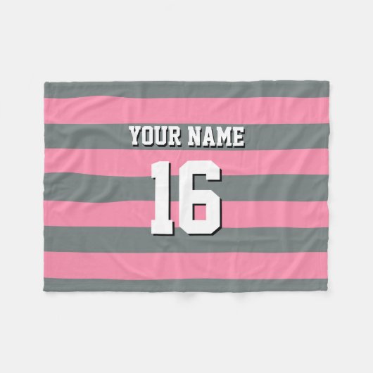 Flamingo Pink Charcoal Team Jersey Preppy Strip Fleecedecke (Vorderseite (Horizontal))