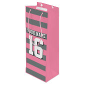 Flamingo Pink Charcoal Team Jersey Preppy Strip Geschenktüte Für Weinflaschen (Rückseite Schrägansicht)