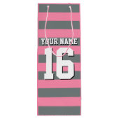 Flamingo Pink Charcoal Team Jersey Preppy Strip Geschenktüte Für Weinflaschen (Rückseite)