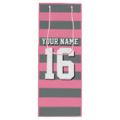 Flamingo Pink Charcoal Team Jersey Preppy Strip Geschenktüte Für Weinflaschen (Vorderseite)