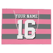 Flamingo Pink Charcoal Team Jersey Preppy Strip Große Geschenktüte (Rückseite)