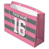 Flamingo Pink Charcoal Team Jersey Preppy Strip Große Geschenktüte (Rückseite Schrägansicht)