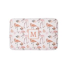 Flamingo Pink Coral Monogram Muster Badematte