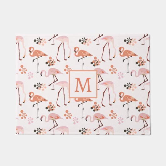 Flamingo Pink Coral Monogram Muster Fußmatte (Vorderseite)
