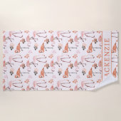 Flamingo Pink Coral Name Strandtuch (Vorderseite)