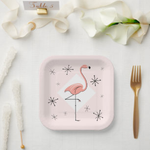 Flamingo Pink Diamant Quadrat Pappteller