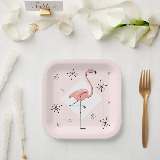 Flamingo Pink Diamant Quadrat Pappteller (Hochzeit)