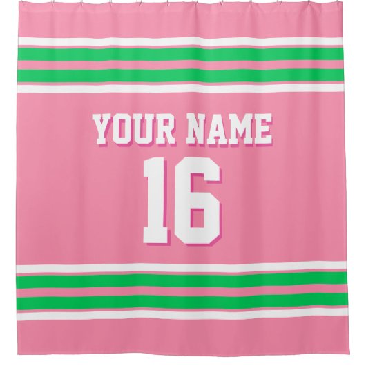 Flamingo Pink Emerald Green Stripes Sports Jersey Duschvorhang (Vorderseite)