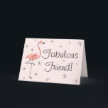 Flamingo Pink Fabulous Friend! Geburtstagskarte Karte<br><div class="desc">Inspiriertes Design Mitte des Jahrhunderts mit einer Retro-Touch mit einem rosa Flamingo und Sternen auf einem hellrosa Hintergrund. Ein individuell anpassbares Design für Sie,  um mit Ihrem eigenen Text,  Bildern und Ideen zu personalisieren. Ein originelles digitales Kunstbild,  das von Jess Perry bei QuirkyChic Retro erstellt wurde.</div>