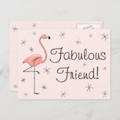 Flamingo Pink "Fabulous Friend!" Postkarte (Vorne/Hinten)