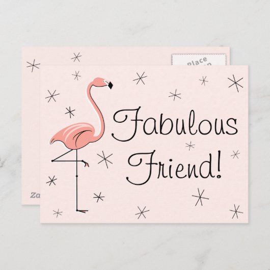 Flamingo Pink "Fabulous Friend!" Postkarte (Vorne/Hinten)