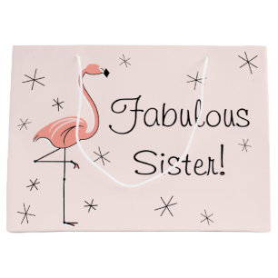 Flamingo Pink 'Fabulous Schwester' Geschenktasche  Große Geschenktüte