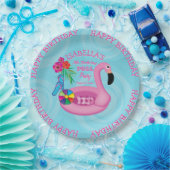 Flamingo Pink Floral Birthday Pool Party Pappteller (Party)