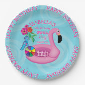 Flamingo Pink Floral Birthday Pool Party Pappteller (Vorderseite)