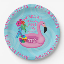 Flamingo Pink Floral Birthday Pool Party Pappteller