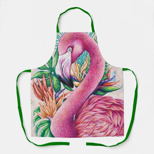 Flamingo Pink Floral Funny Niedlich Green Schürze (Vorderseite)
