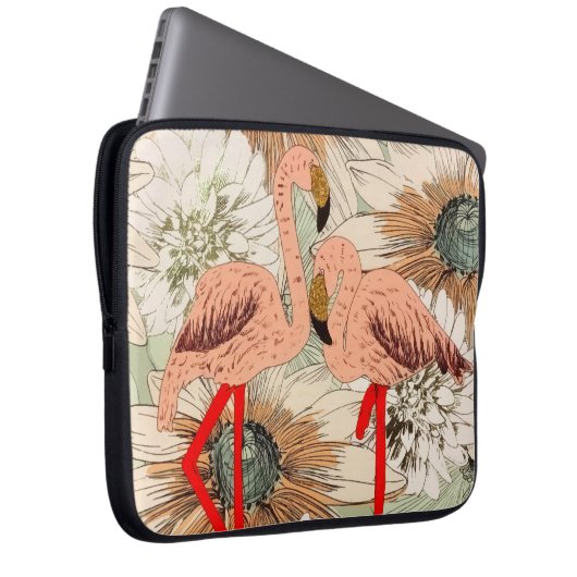 Flamingo Pink Floral Tropical Blätter Glitzer Laptopschutzhülle (Vorne Rechts)